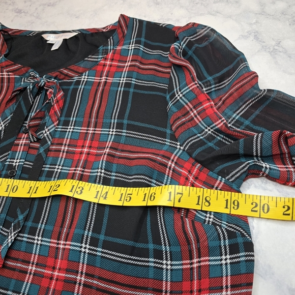 Draper James Tie Neck Flounce Shift Dress Plaid Longsleeve - Picture 10 of 13